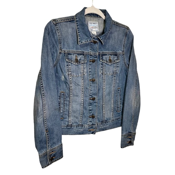 OLD NAVY BRAND Retro Gazelle Embroidered Patch Distressed Denim Jean Jacket - Picture 3 of 14